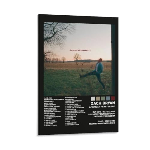 Poster Zach Bryan American Heartbreak décoration murale toile salon chambre 60 x 90 cm