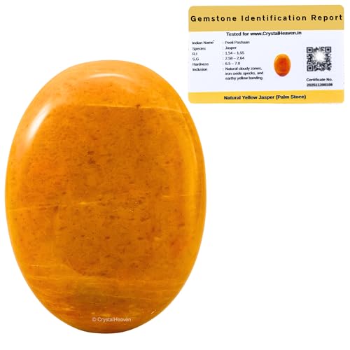 Image of Certified Yellow Jasper Crystal Palm Pebbles Stones for Anxiety Stress Relief Massage - AAA Grade Original Healing Gemstone Agate Palm Stone for Yoga Meditation Spiritual Reiki Feng Shui