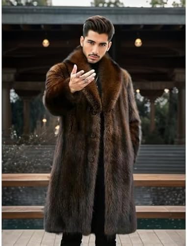 INVACHI Men's Faux Fur Coat Winter Long Faux Mink Coat Fluffy Thick Trench Coat for Men