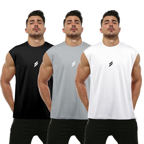 Opiniones de Ropa de Atletismo los más recomendados. 42 LEKOU Camiseta Deportiva sin Mangas para Hombre, Pack de 3, Blanco/Negro/Gris, Corte Atlético (MX/US, Alfa, 1X, X-Grande, Regular, Regular, Paquete de 3:Negro+Gris+Blanco)