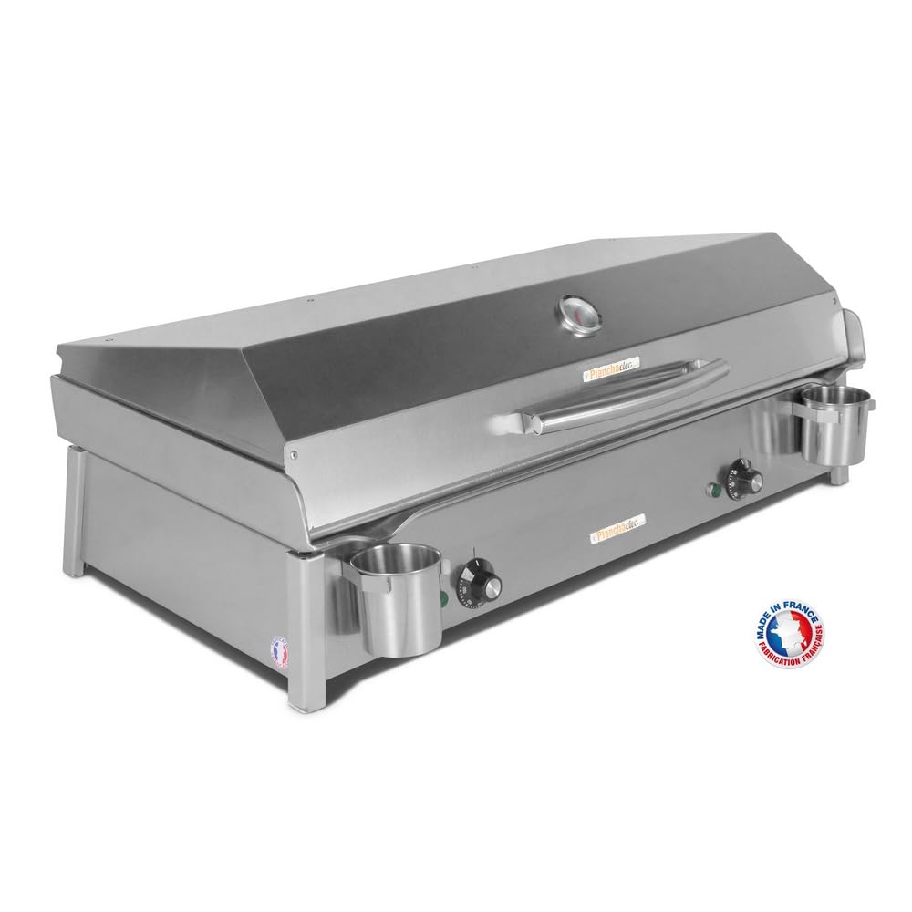 PLANCHAELEC - Plancha Electrique ANTHEA E870-3600W - Couvercle + 2 Ustensiles - Inox - Thermostat Réglable - 16 Personnes - Made In France - L87 X P43 X H25 cm