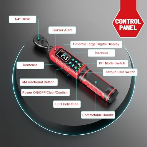 Bild 6 - Digitaler Drehmomentschlüssel 1/4 Zoll 0.45-30N.m Digitaler Drehmomentschlüssel mit Vibration, Buzzer, LED-Benachrichtigung und fünf Maßeinheiten, für Fahrrad, DIY und Heimrepa