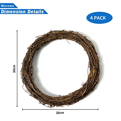 Worown 4 Pcs 12 Inch Natural Grapevine Wreaths, Vine Branch Wreath, Rattan Wreath For Diy Christmas Craft, Front Door Wall Hanging, Wedding And Party Decors #TOP1