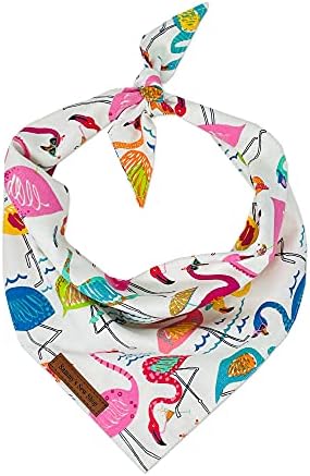 Sammy’s Sew Shop Flock Party Dog Bandana - Multicolored Flamingo Pattern, Tie Back, Premium Upholstery Grade Fabric, Unique Design, Handmade in The USA, Available in X-Large