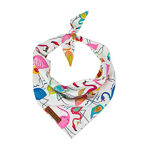 Sammy’s Sew Shop Flock Party Dog Bandana - Multicolored Flamingo Pattern, Tie Back, Premium Upholstery Grade Fabric, Unique Design, Handmade In The Usa, Available In X-Large #TOP23