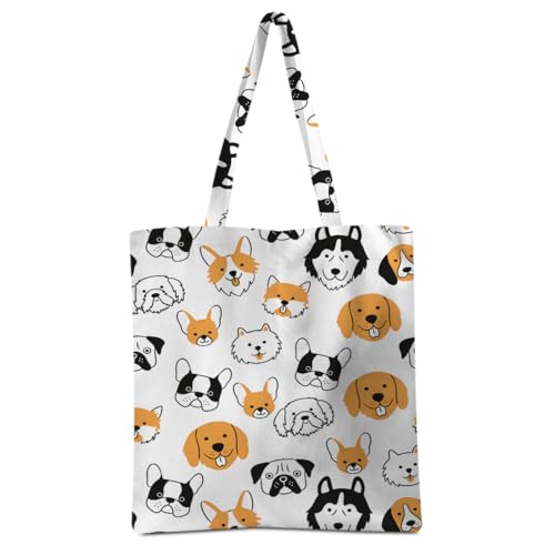 Dog Pattern Tote Bag for Women, Large Capacity, Reusable