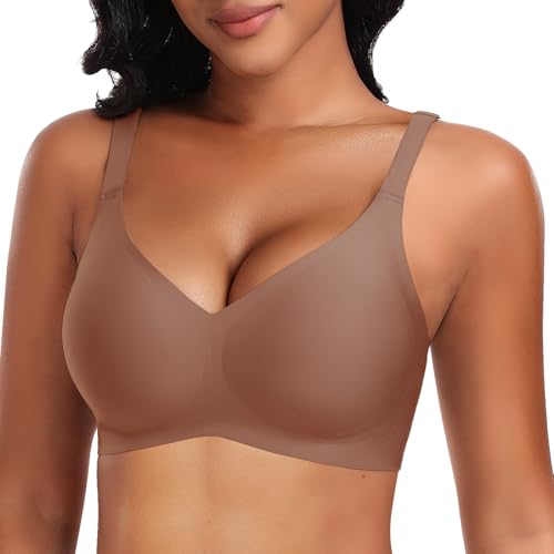 Image of DOCUMO Wireless Bras for Women No Underwire Seamless Push Up Bras with Support and Lift, V Neck Bralette with Bra Extender