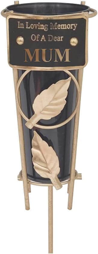 Grave Vases with Spike Grave Ornaments - Memorial Plaques/Black Vases Flower Holders with Personalised Quotes; Metal Spikes Grave Decorations in Loving Memory of your Loved Ones (Mum)