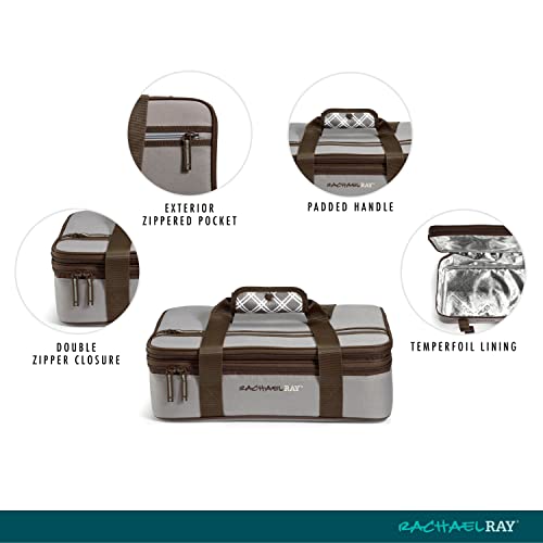 Rachael Ray Expandable Insulated Casserole Carrier With Dish Storage, Hot Cold Food Carrier, Delivery Bag, Insulated Food Bag For Hot Or Cold Food, Sea Salt Grey, 16.5" X 10.5" X 6.8" #TOP1