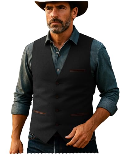 Tuikayoo Mens Tweed Vest Herringbone Wool Retro Suit Waistcoats Vintage Retro Slim Fit