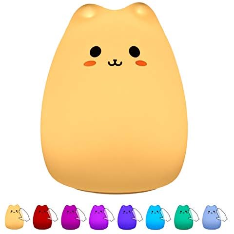 CDUTA Night Light for Kids Cat Lamp Baby Night Light with Tap Control, LED Light for Bedroom with Warm Light and 7-Colour Breathing Modes, USB Rechargeable Portable Lamp for Babies Cover