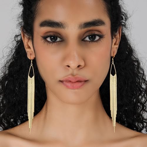 Tassel Earrings Long Tassel Dangle Drop Earrings for Woman Silver/Gold Boho Linear Tassel Drop Dangling Chain Earrings Wedding Bridesmaid Jewelry3