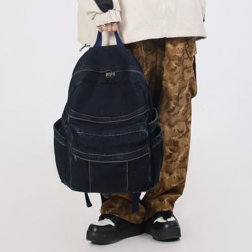 Image of Dark Wash Denim Jean Backpack for Women & Men Retro Aesthetic Rucksack Basic Backpack for High School /College Students Travel Laptop Bag