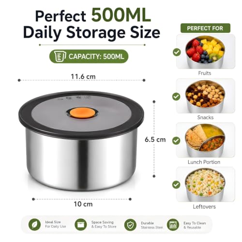 Image of Sinbyuer Stainless Steel Lunch Box 500ML with Airtight Lid, Food Storage Container for Office, School & Travel, Reusable Steel Tiffin Container for Snacks, Meals & Leftovers (2)