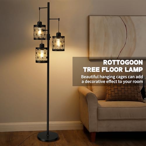 Floor Lamp, Floor Lamp for Bedroom Living Room, Standing Tall Lamps for Office, Dimmable Lamp with Bright 3X 800LM LED Edison Bulbs