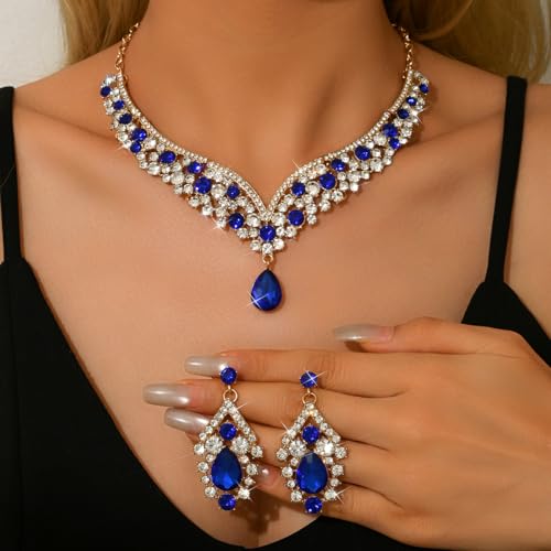 Image of Shning Diva Fashion Stylish Crystal Jewelllery Set for Women | Statement Necklace with Matching Teardrop Earrings | Luxury Elegant Wedding Party Choker Jewelry