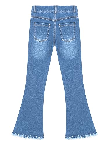 Aislor Kids Girls Ripped Tassel Bell Bottom Jeans Wide Leg Distressed Denim Pants Flare Denim Trousers with Pockets4