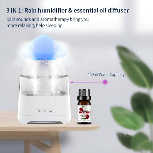 Raining Cloud Night Light with White Noise Remote Control Adapter Desk Fountain Bedroom Living Room for Sleeping Relaxing Gifts for Kids Boys Girls Men Women Birthday Holiday Christmas - Image 6