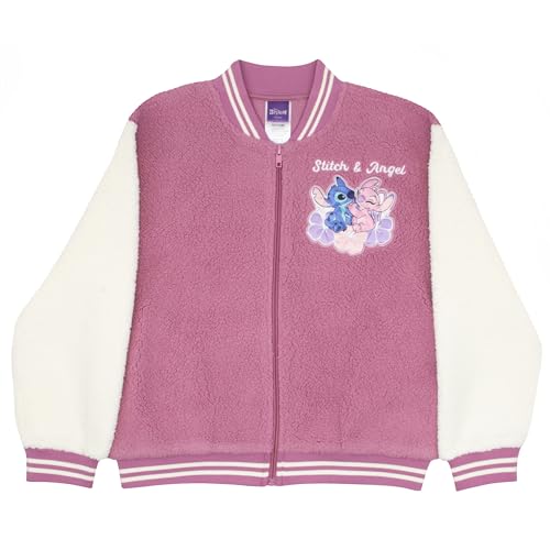 Disney Lilo & Stitch, Minnie Mouse Girls Fleece Varsity Jacket - Fuzzy Lightweight Zip-Up Bomber Jacket for Kids