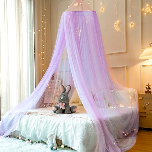 Image of Princess Pink Purple Bed Canopy for Girls Bed Net,Princess Canopy for Kids Bed Room Decor (Pink+Purple)