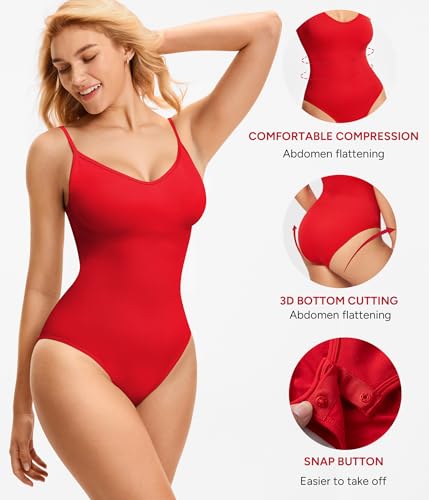 Nebility Bodysuits for Women Tummy Control Body Suits Seamless Shapewear V Neck Body Shaper2