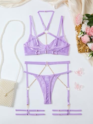 Image of Lilosy Sexy Pu Leather Strappy Underwire Garter Belt Lingerie Set