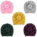 BQUBO 5 Pieces Cute Turban Hats for Baby Girls Vintage Soft Bun Knot Infant Toddler Baby Cap