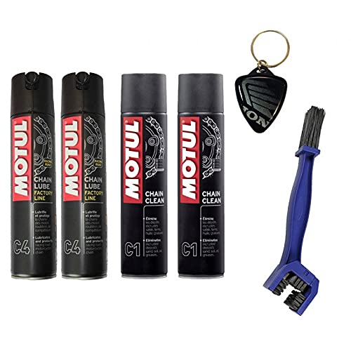 Kit pulisci lubrifica catena Motul 2 confezioni di C1 e C4 + Spazzola con portachiavi in omaggio