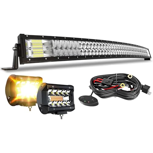 Image of 5D 52Inch Curved LED Light Bar + 4Inch White /Amber Strobe LED Pods