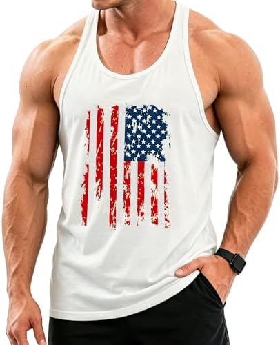 Men's American Flag Tank Tops Y-Back Sleeveless Muscle Stringer Graphic Gym Workout USA Tank