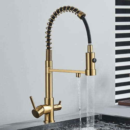 Mitigeur de cuisine en laiton or brossé avec filtration intégrée