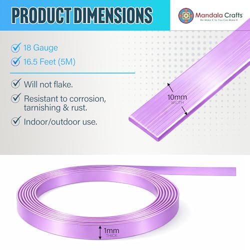 Image of Mandala Crafts 10mm Lavender Flat Aluminum Crafting Wire for Sculpting | 16.5 FT, Anodized, Colored, Tarnish Resistant, Bendable, Flexible, for Jewelry Making, Bezel, Bonsai, Armature, Outdoor