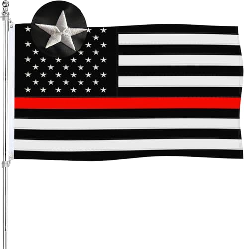 Thin Red Line Flag 3x5 Firefighter American Flag Embroidered Outdoor Heavy Duty 210D Thin Red Stripe Flag Banners with 2 Metal Grommets