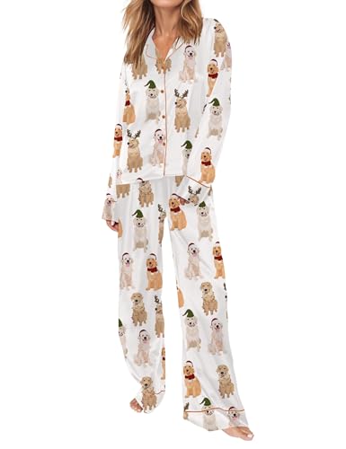 Image of SHESHOW Satin Pajamas Set for Women Set Long Sleeve Button Down Pjs Sets 2 Piece Loungewear Animal Sleepwear XS-XXL