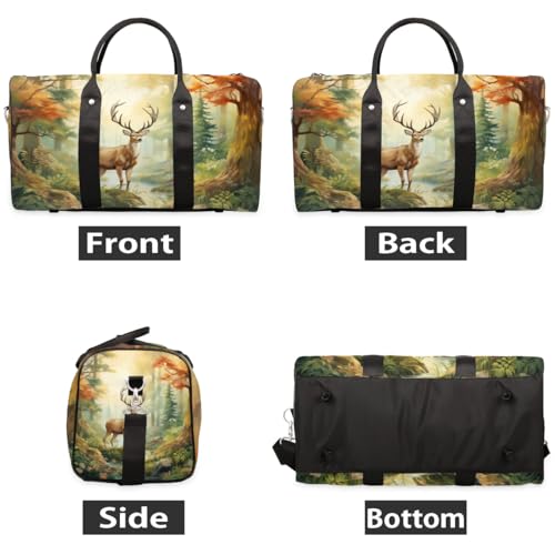 Travel Duffel Bag, Autumn Fall Forest Deer Sports Tote Gym Bag Foldable Western Aztec Weekender Bag Carry on Luggage Handle Bag Overnight Shoulder Bag for Women Men,A-12862