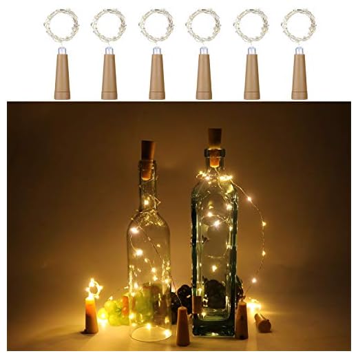 Anpro 6 Pack Wine Bottle Lights, Warm White Cork Lights String Lamp by 3A Battery Operated, for Christmas Party, DIY Decor Party and Wedding Valentine's Day Gift