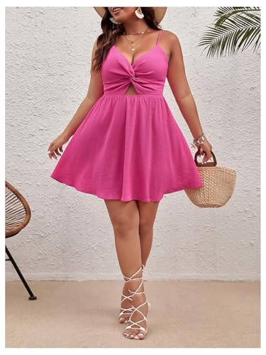 Image of Floerns Women's Plus Size Cut Out Twist Front Sleeveless Flare Hem Cami Dress