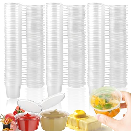 Rliocvhe 150 Piezas Tarros de Plastico con Tapa Pequeños,Envases de Plastico con Tapa 25ml,Reutilizable Recipientes Comida,para Salsas, Condimentos, Cremas