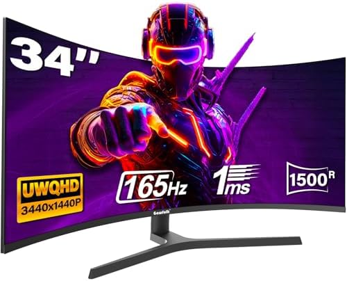 34 Inch Curved Gaming Monitor, Ultrawide 1500R PC Screen, 165Hz / 144Hz ...