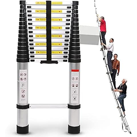 ZH-VBC Aluminum Telescoping Ladder 4.5FT/6.5FT/8.5FT/9.5FT/10.5FT/12.5FT/13.5FT/14.5FT/15.5FT/16.5FT/18FT/19FT/20FT/24FT, One-Button Retraction Extension Ladder Collapsible Ladders,3.8m/12.5ft Cover