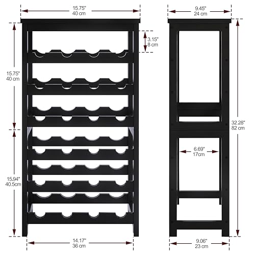 STELLSTAR 24 Bottle Wine Rack Freestanding Floor, 6 Tier Wine Display Storage Shelves with Tabletop, Bamboo Wine Bottle Holder Stand with Wave Bars for Kitchen Dining Room Pantry, Black