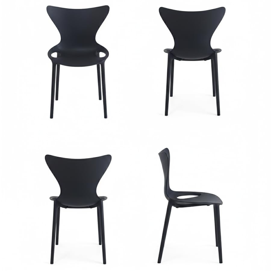 Display Guru Set Of 4 Modern Style indoor outdoor Modern Retro Dining Garden Stackable Chairs (Black)