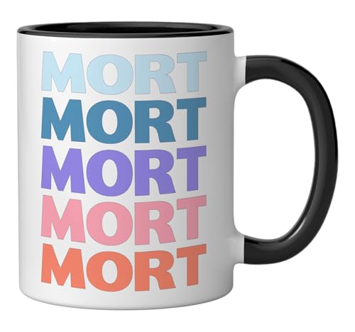 Taza de cerámica moderna diseño texto Mort negro/blanco miniatura 2
