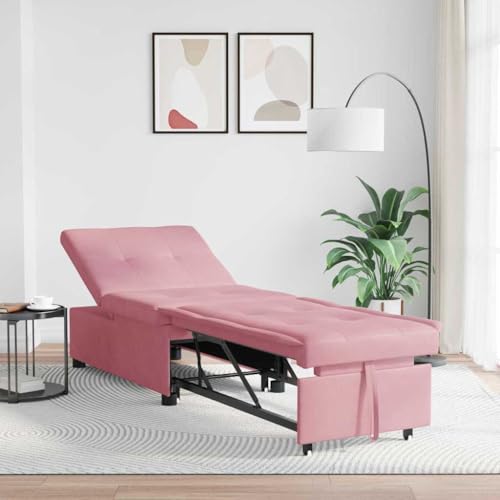 Sofá plegable con función de dormir rosa de terciopelo y madera estable 3