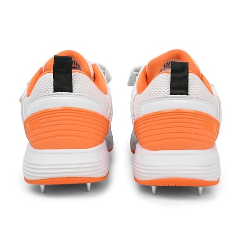 Image of DNINE Bolt Men Bowling Spikes Cricket Shoe White Orange & White Blue
