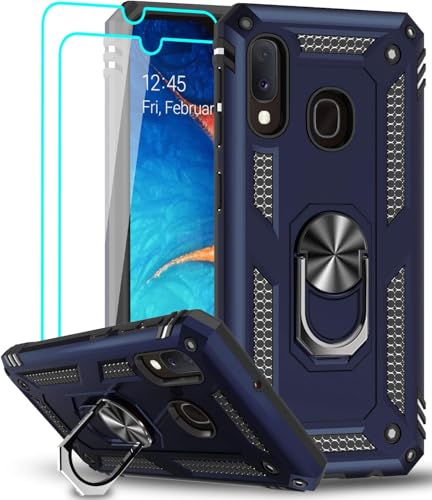 LeYi Cover per Samsung Galaxy A20e con 2 vetro temperato protezione schermo, 360 gradi rotante anello di supporto militare rinforzato difesa antiurto custodia per Samsung Galaxy A20e blu
