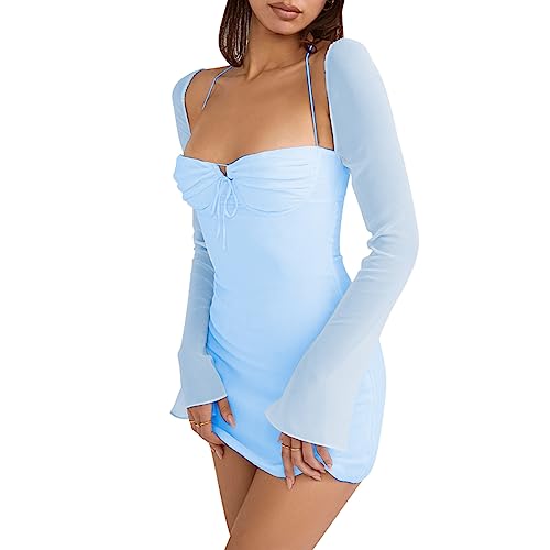 Image of hibshaby Women Sexy Bodycon Dress Puff Sleeve Cocktail Evening Party Elegant Mini Dresses