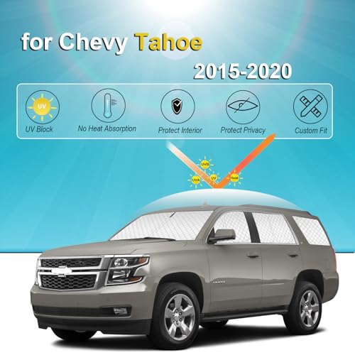 Image of KMF 8pcs Sun Shades for Chevy Tahoe 2015-2020 Accessories,Chevrolet Full Car Window Covers Sunshade for Windshield Side Rear, Thicken UV Block and Privacy Blackout for Car Camping Outdoor
