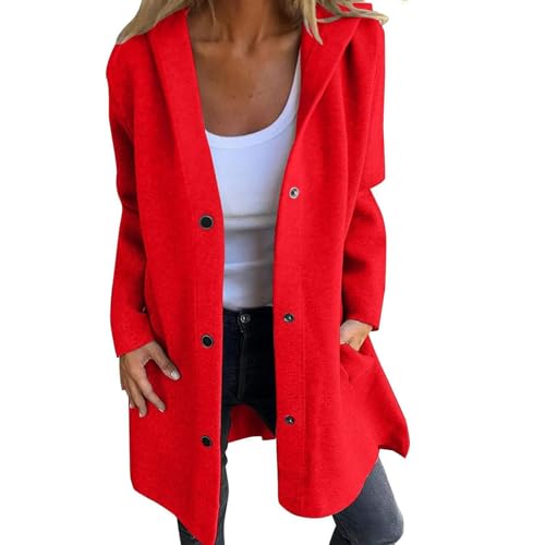 Kubbon Hooded Jacket Women Casual Single Breasted Trench Coats Lapel Neck Long Sleeve Solid Color Fall Winter Jcaket Outwear2