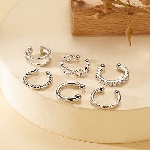 6Pcs Ear Cuff Earrings For Women Non Piercing Helix Cartilage Clip On Earrings 14K Gold Plated Cuff Earrings Adjustable Gold Silver Cuffs Earrings Gifts For Daily Holiday(Silver) #TOP2